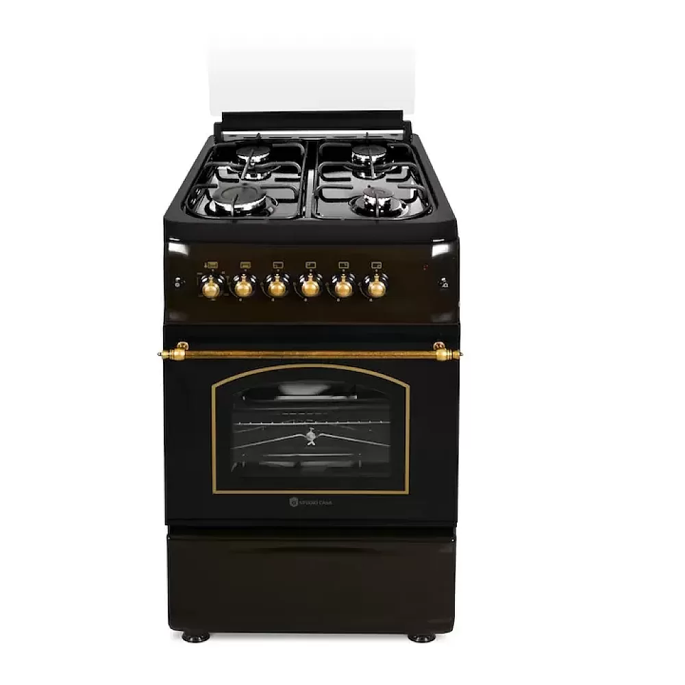 Pachet aragaz rustic si hota Studio Casa Verona Antico Nero, 50/ 55 cm, 4 arzatoare gaz, Cuptor gaz, Aprindere electrica, Gril electric, Negru [2]