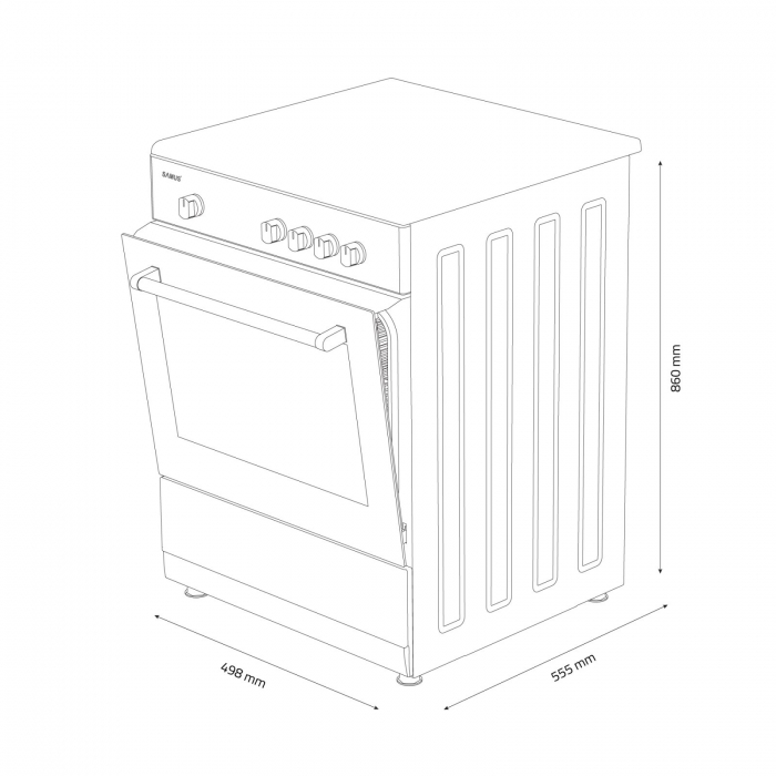 Pachet Aragaz Samus SM450APBS, 4 arzătoare, cuptor pe gaz 49L, aprindere electrică, lumină cuptor, 50x50 cm+ Butelie GPL 26L, Ceas Regulator, Furtun 2m și 2 Coliere [8]