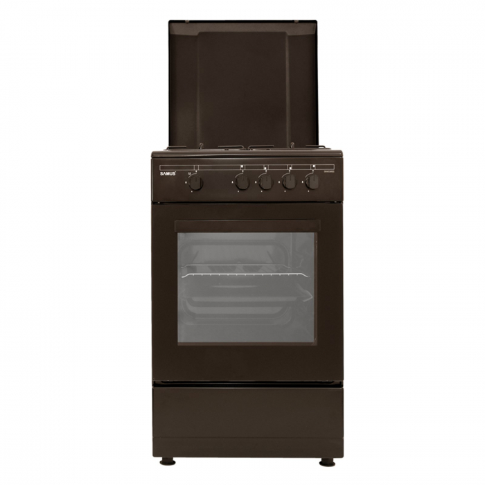 Pachet Aragaz Samus SM450MBS, 4 arzătoare, cuptor pe gaz 49L, siguranță plită + cuptor, geam dublu, maro, 50x50 cm+ Butelie GPL 26L, Ceas Regulator, Furtun 2m și 2 Coliere [2]