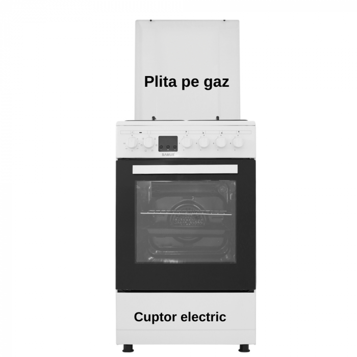 Pachet Aragaz Samus SM563AENS, 4 arzatoare pe gaz, cuptor electric, 7 functii, grill, timer digital, Argintiu+ Butelie GPL 26L, Ceas Regulator, Furtun 2m și 2 Coliere [4]