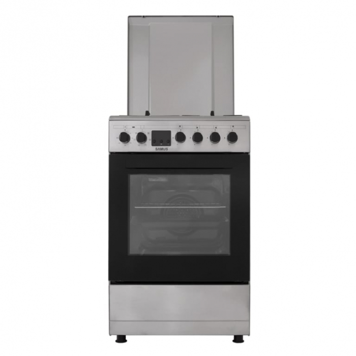 Pachet Aragaz Samus SM563AENS, 4 arzatoare pe gaz, cuptor electric, 7 functii, grill, timer digital, Argintiu+ Butelie GPL 26L, Ceas Regulator, Furtun 2m și 2 Coliere [5]