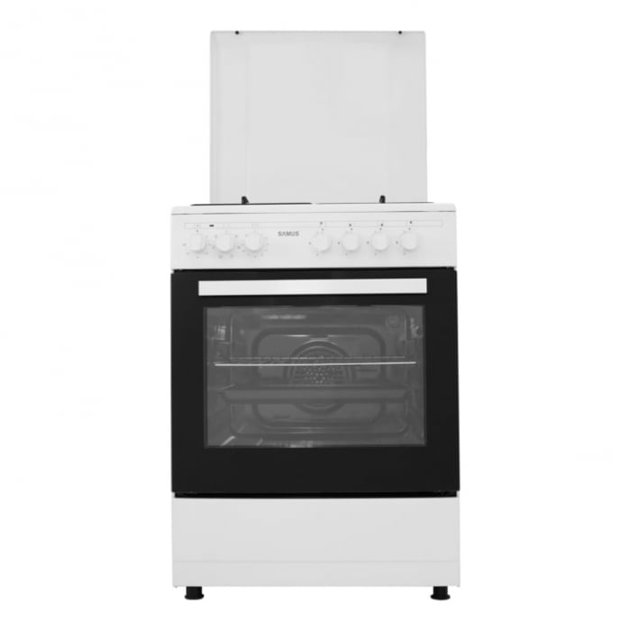 Pachet Aragaz Samus SM662AENS, 4 arzatoare pe gaz, cuptor electric, 7 functii, grill, timer mecanic, Alb+ Butelie GPL 26L, Ceas Regulator, Furtun 2m și 2 Coliere [5]