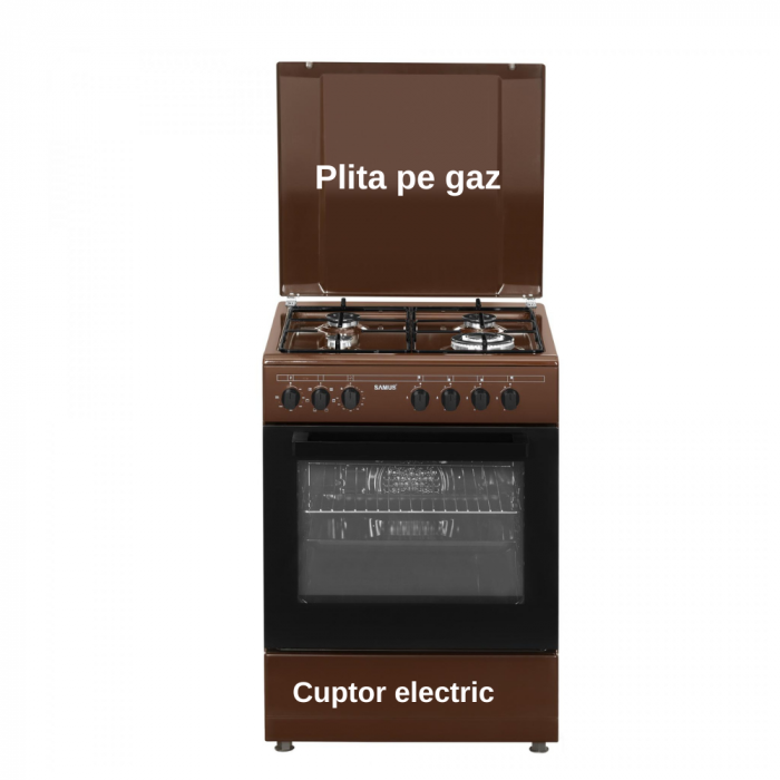 Pachet Aragaz Samus SM662AENS, 4 arzatoare pe gaz, cuptor electric, 7 functii, grill, timer mecanic, Maro+ Butelie GPL 26L, Ceas Regulator, Furtun 2m și 2 Coliere [4]