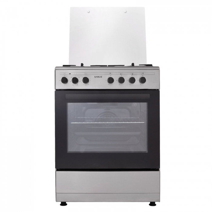 Pachet Aragaz Samus SM662AENS, 4 arzatoare pe gaz, cuptor electric, 7 functii, grill, ventilator, timer mecanic+ Butelie GPL 26L, Ceas Regulator, Furtun 2m și 2 Coliere [5]