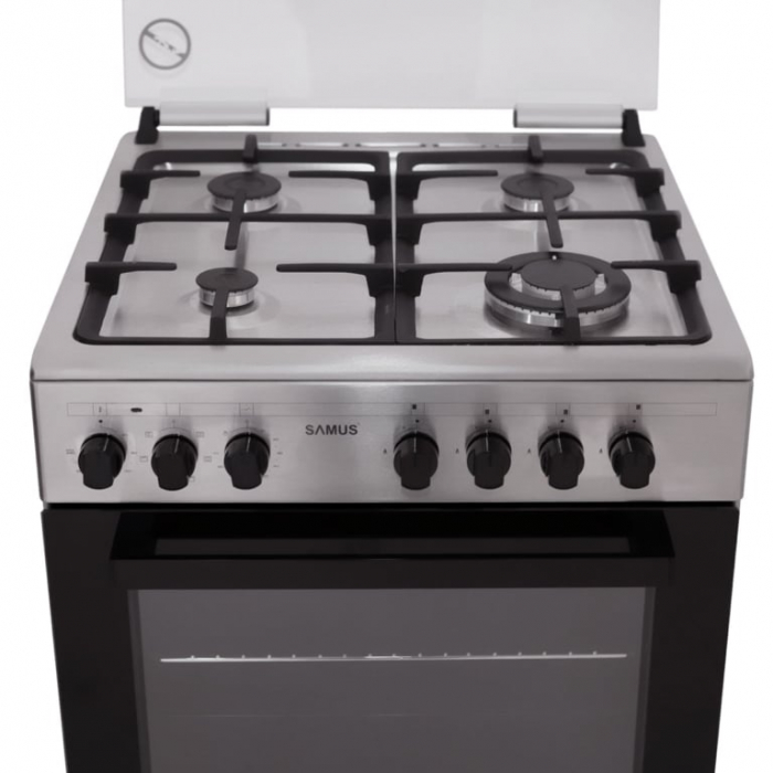 Pachet Aragaz Samus SM662AENS, 4 arzatoare pe gaz, cuptor electric, 7 functii, grill, ventilator, timer mecanic+ Butelie GPL 26L, Ceas Regulator, Furtun 2m și 2 Coliere [8]