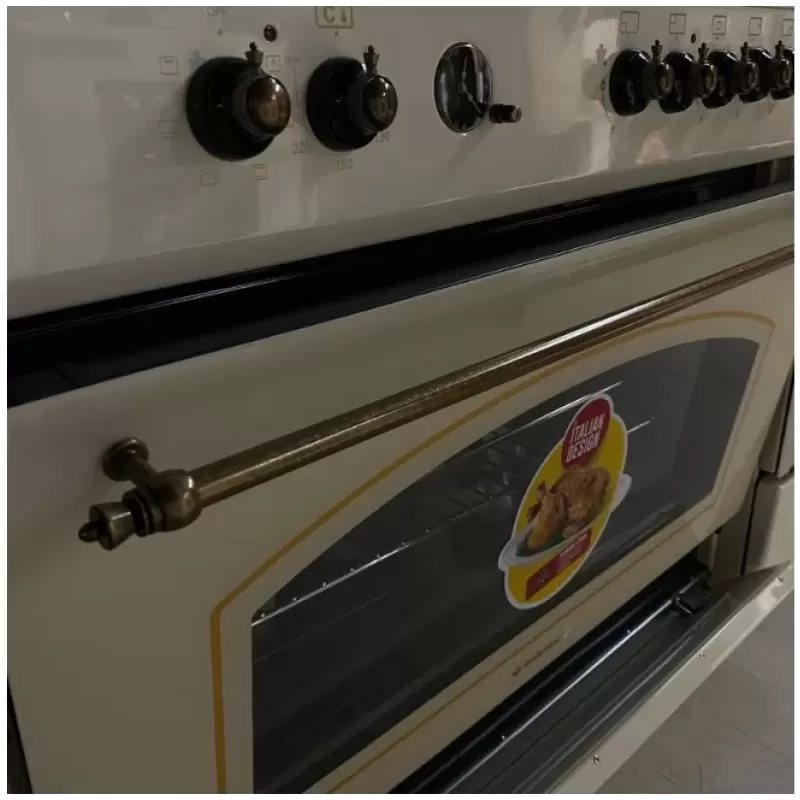 Pachet Aragaz Studio Casa, FE90/60 El Avena Rustic, 90 cm, Cuptor electric, 4 arzatoare gaz, din care unul Wok + 1 ochi electric+ Butelie GPL 26L, Ceas Regulator, Furtun 2m și 2 Coliere [4]