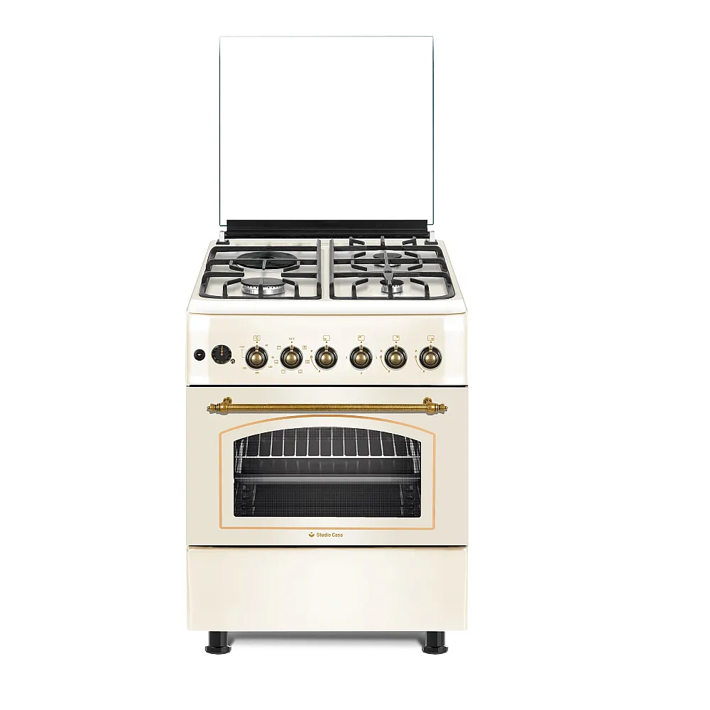 Pachet aragaz vintage Avena, MULTIF. PLUS FE60/603G+1EL si hota Alfa 60 cm, Studio Casa, 3 arzatoare gaz + 1 electric, cuptor electric, grill, rotisor, 2 motoare, Beige [2]