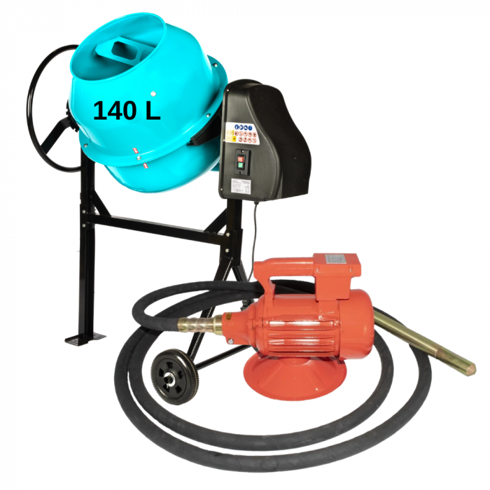 Pachet - Betoniera Detoolz 140L, 850W, cu roti si coroana de fonta + Vibrator beton DRK, Model ZN-90, lance 49mm, lungime 6m [1]