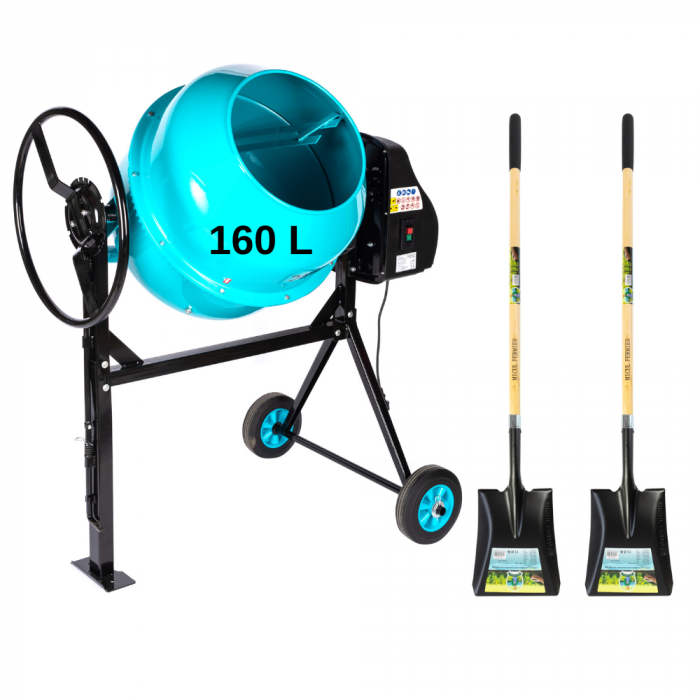 Pachet - Betoniera Detoolz 160L, 1000W, cu roti si coroana de fonta + 2 Lopeti cu coada de lemn 1500mm [1]
