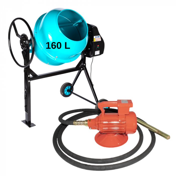 Pachet - Betoniera Detoolz 160L, 1000W, cu roti si coroana de fonta + Vibrator beton DRK, Model ZN-90, lance 49mm lungime 6m [1]