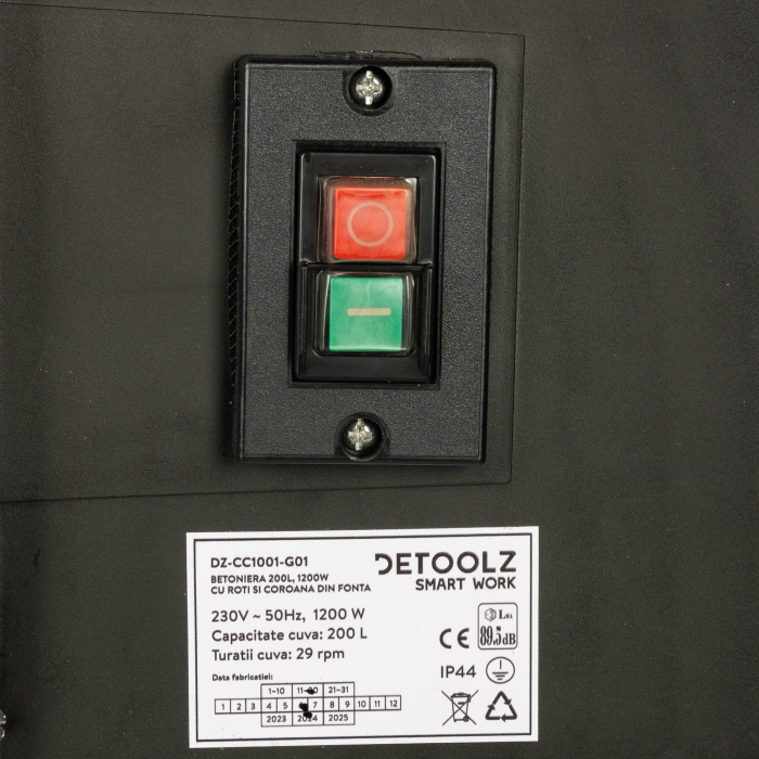 Pachet - Betoniera Detoolz 200L, 1200W, cu roti si coroana de fonta + Vibrator beton DRK, Model ZN-90, Lance 49mm, lungime 6m [5]