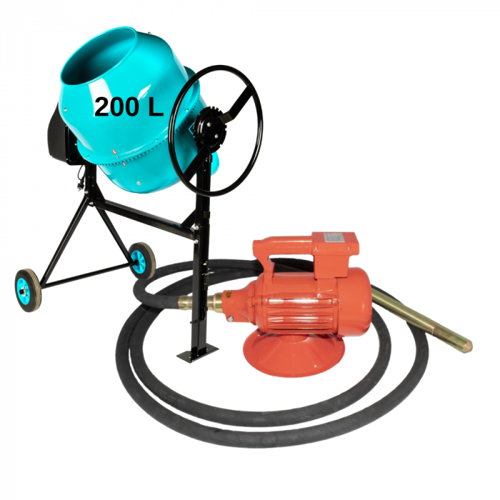 Pachet - Betoniera Detoolz 200L, 1200W, cu roti si coroana de fonta + Vibrator beton DRK, Model ZN-90, Lance 49mm, lungime 6m [1]
