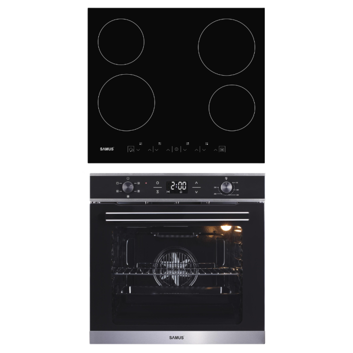 Pachet Bucătărie Samus: Cuptor Incorporabil SC625GDX5 75L, 5 Funcții, Semi Grill, Ventilator Aer Cald, Display Digital + Plita Incorporabila Vitroceramica PSVE-64BG3 4 Arzătoare, Touch Control, 5800W, [1]