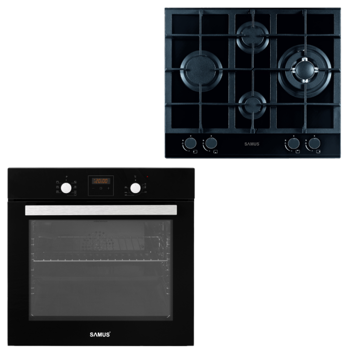 Pachet Bucătărie Samus: Cuptor Incorporabil SC639CEGV 62L, 6 Funcții, Grill Electric, Curățare Catalitică, Timer Digital + Plita Incorporabila PSG-64SG2 4 Arzătoare Gaz, WOK, Gratare Fonta, Sticla Nea [1]