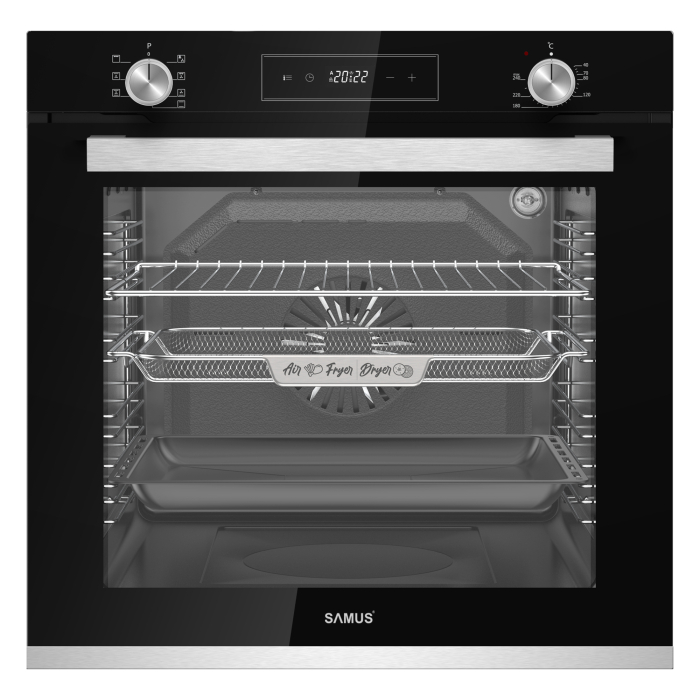 Pachet Bucătărie Samus: Plita Incorporabila PSG-64SG2 4 Arzătoare Gaz, WOK, Fonta + Cuptor Incorporabil SCE827GCF 80L, 7 Funcții, AirFry, Curățare Catalitică, Abur, Negru [2]