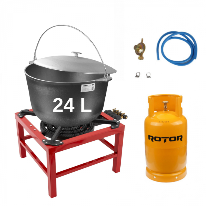 Pachet - Ceaun tuci aluminiu alimentar cu capac, capacitate 24 litri + Arzator/Pirostrie cu 4 inele, R04, gaz, propan-butan + Butelie GPL 26L [1]