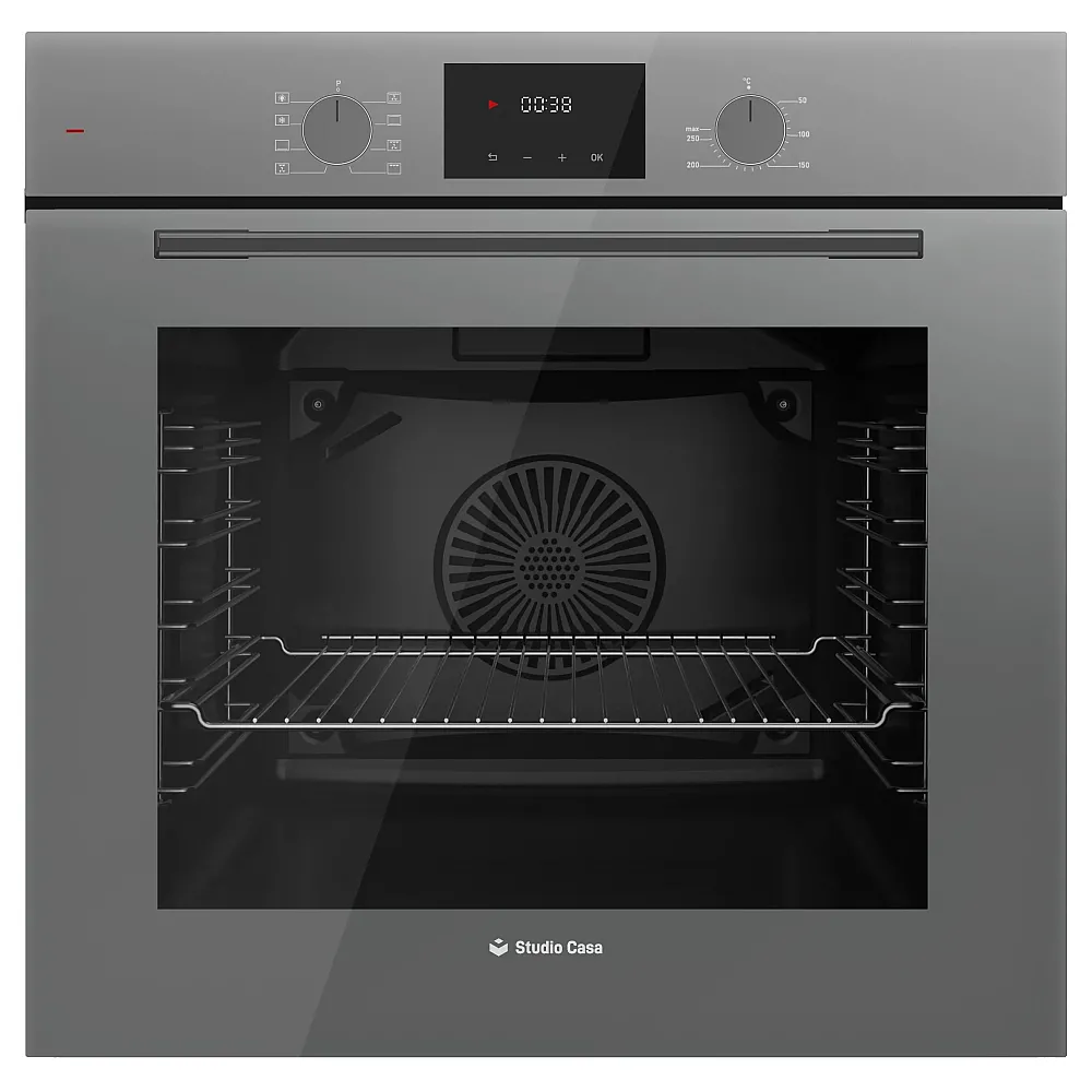 Pachet cuptor electric incorporabil si plita gaz sticla Duo Modern Parma Glass Grey Studio Casa, 6 functii, Ventilator, Display Touch control, Timer digital, Sticla gri [3]