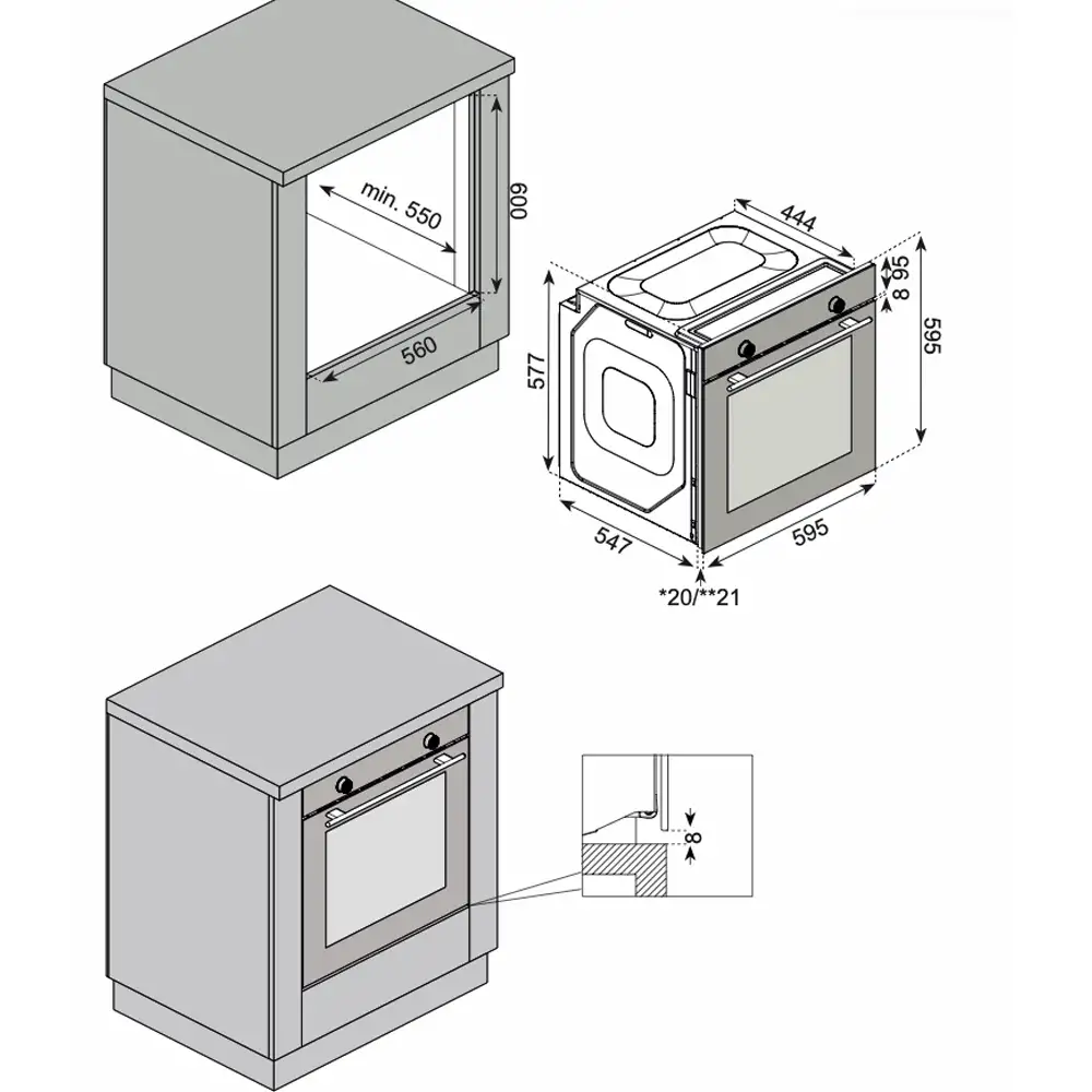Pachet cuptor electric incorporabil si plita gaz sticla Duo Modern Parma Glass Grey Studio Casa, 6 functii, Ventilator, Display Touch control, Timer digital, Sticla gri [4]