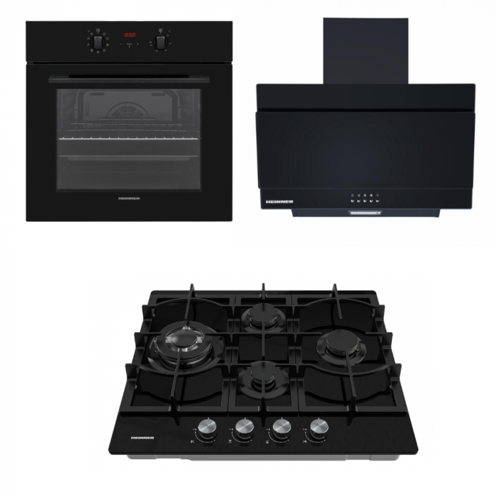 Pachet - Cuptor Incorporabil HEINNER HBO-V659GCD-GBK, 70 L, 9 funcții + Plită Incorporabilă HEINNER HBH-M452IWFGBK, Sticlă Neagră + Hota Decorativă HEINNER DCH-350RGBK, absorbție 276.6 m³/h, 60 cm [1]