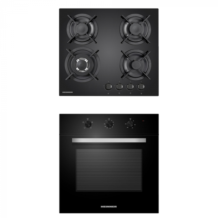 Pachet - Cuptor incorporabil Heinner HBO-V659GCDRC-GBK, 69 l, 9 functii, Multifunctional, Grill, Ventilatie, Timer, Display touch + Plita incorporabila Heinner HBH-V4IWFGBK, Gaz, 4 arzatoare, Arzator [1]