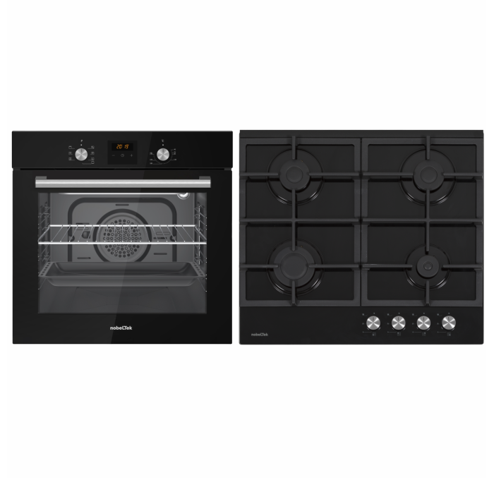 Pachet Cuptor incorporabil NobelTek NBIO-627BK-1, 60 L, Electric + Plita incorporabila NHBG-6421BKF, Gaz, 4 Arzatoare, Aprindere buton [2]