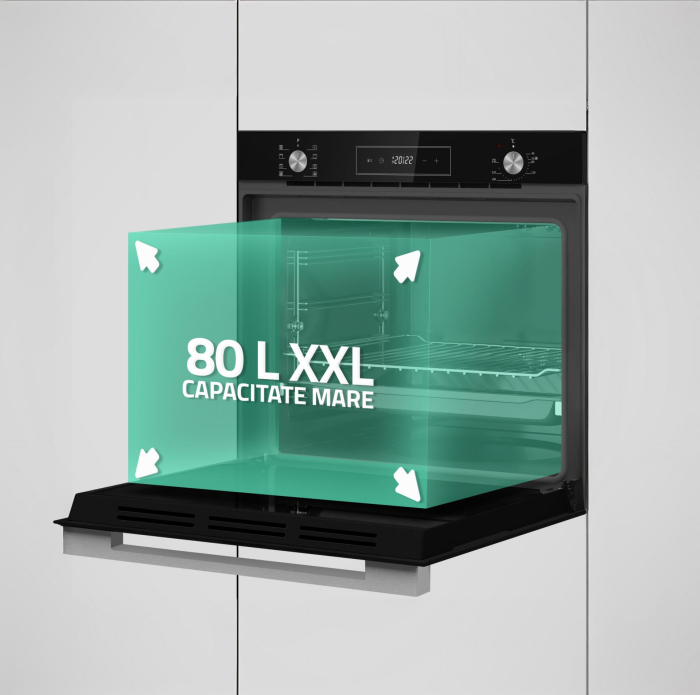 Pachet Cuptor incorporabil Samus SCE828GCF3D + Plită gaz sticlă neagră cu WOK, 80L, Convecție 3D, Grill, 4 arzătoare, Aprindere electrică [6]