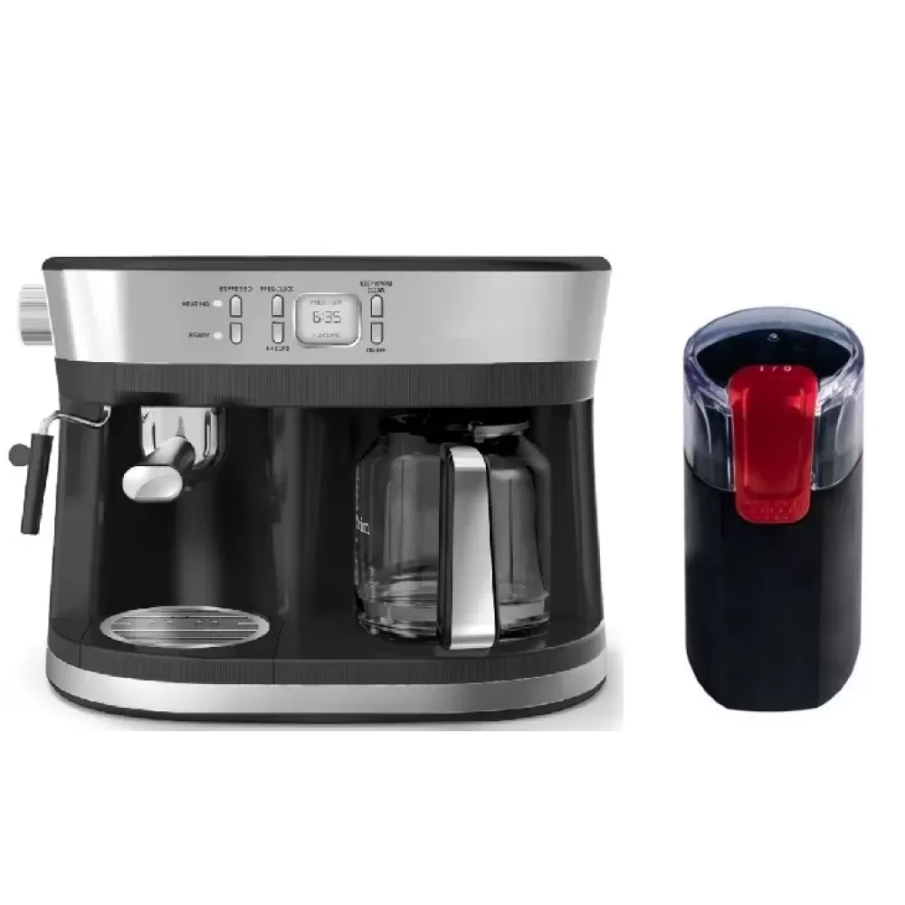 Pachet espressor 2 in 1 Studio Casa, Delicia Combi inox, 15 bari + Rasnita de cafea Studio Casa CG9101B18 Miss Crush, 150 W, lame inox, Negru/Rosu [1]