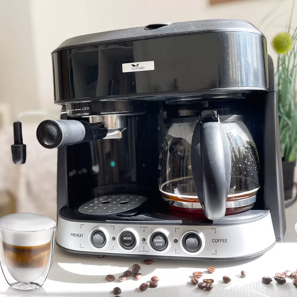 Pachet Espressor DelCaffe 3 in 1 Coffe Shot, 15 bari, 1850W, 1.25 l, Functie spumare, Inchidere automata, Negru+ Rasnita Del Caffe Grind Master, 220W, 60G [3]