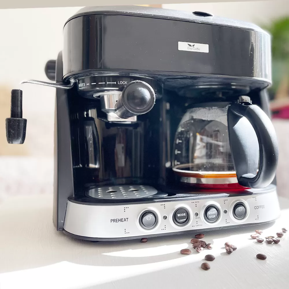 Pachet Espressor DelCaffe 3 in 1 Coffe Shot, 15 bari, 1850W, 1.25 l, Functie spumare, Inchidere automata, Negru+ Rasnita Del Caffe Grind Master, 220W, 60G [4]
