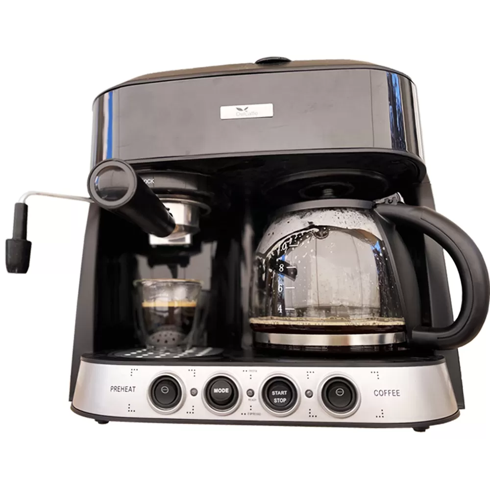 Pachet Espressor DelCaffe 3 in 1 Coffe Shot, 15 bari, 1850W, 1.25 l, Functie spumare, Inchidere automata, Negru+ Rasnita Del Caffe Grind Master, 220W, 60G [2]