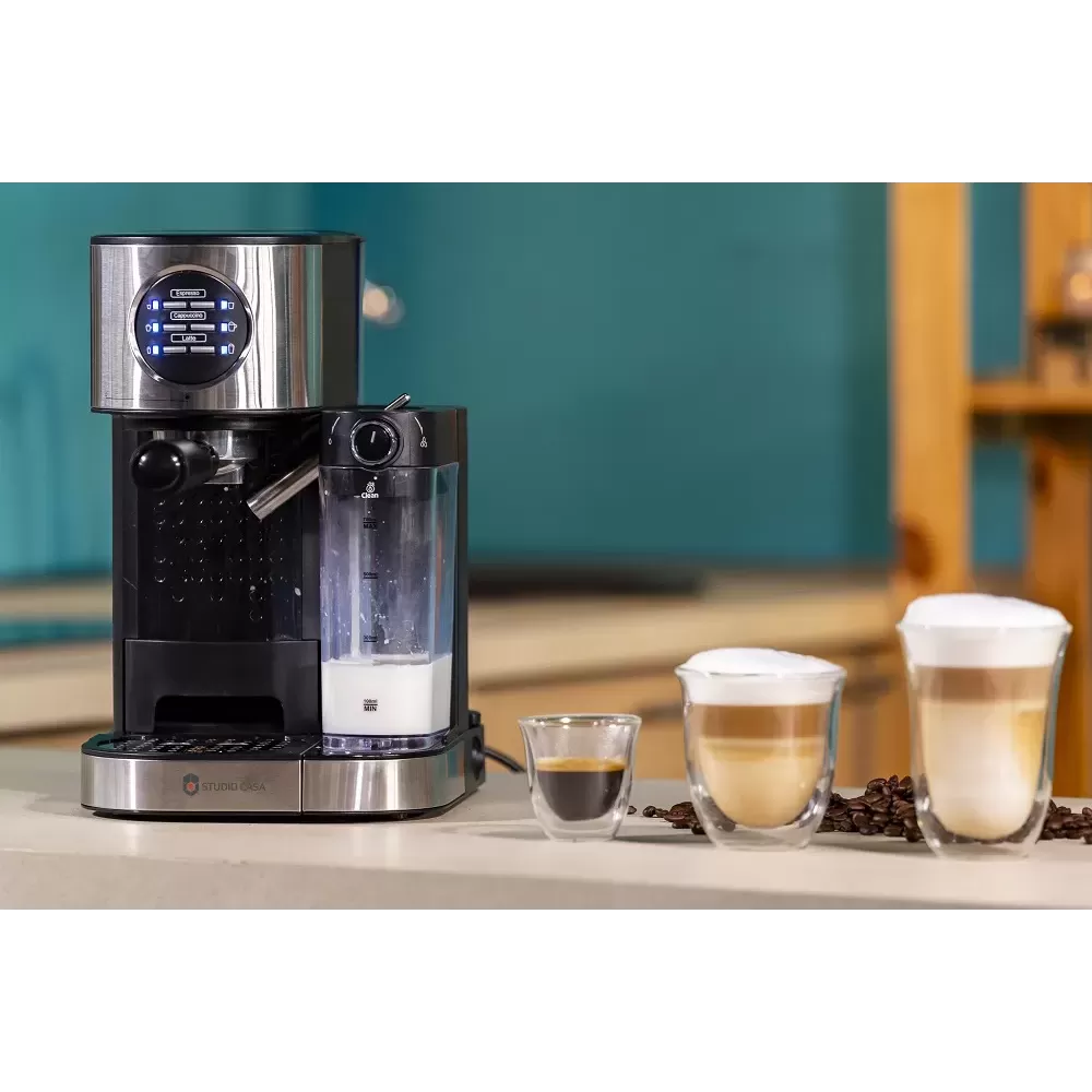 Pachet espressor manual Studio Casa, SC509 Barista Latte, 15 bari , cu recipient de lapte + Rasnita de cafea Studio Casa CG9101B18 Miss Crush, 150 W, lame inox, Negru/Rosu [3]