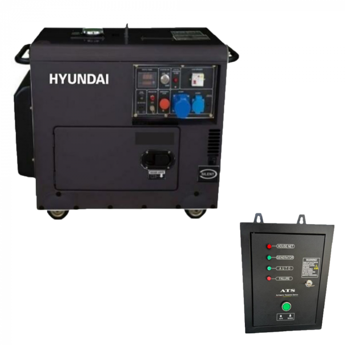 Pachet - Generator de curent monofazat, insonorizat, diesel HYUNDAI DHY6001SE, putere maxima 5 KW,  putere motor 10 CP  + Automatizare ATS 220 H [1]