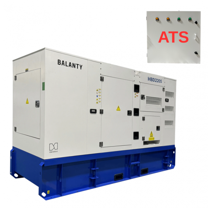 Pachet - Generator diesel trifazat Hyundai HBD220S, 176 kW. Insonorizat, pornire electrică, motor 4T, rezervor 425L, consum 43. L/H + Automatizare trifazata 315A 4P [1]