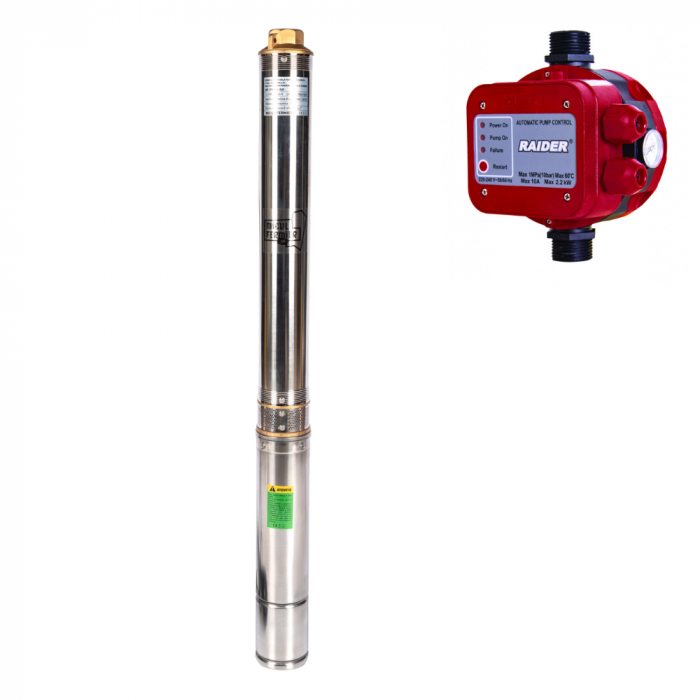 Pachet hidrofor - Pompa submersibila Micul Fermier, 16 turbine, 1.1KW, debit 5400l/h, inaltime maxima 130m + Presostat electronic 2.2kW [1]