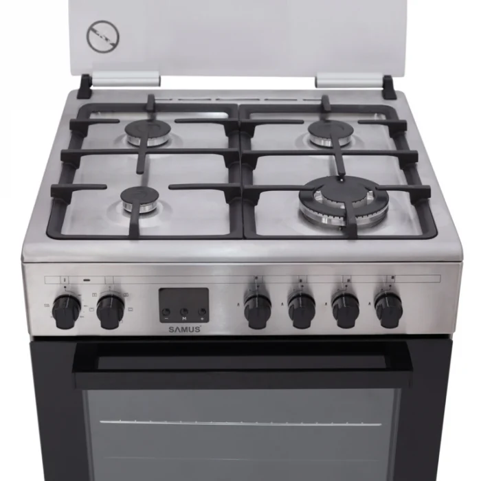 Pachet- Hota clasica Samus SM62S Eco+, 2 motoare, 94 W, tehnologie Eco+ Aragaz electric / gaz Samus SM663AENS Inox, 4 arzatoare pe gaz, 1 arzator Wok, cuptor electric, 7 functii, grill, ventilator [8]