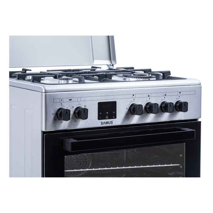 Pachet- Hota clasica Samus SM62S Eco+, 2 motoare, 94 W, tehnologie Eco + Aragaz electric / gaz Samus SM663AENS Inox, 4 arzatoare pe gaz, 1 arzator Wok, cuptor electric, 7 functii, grill, ventilator [7]