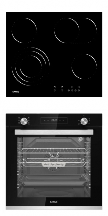 Pachet- Plita vitroceramica incorporabila Samus PSVE-64BG10, 9 trepte, Neagra+Cuptor incorporabil Samus SCE827GCF, 7 functii, Negru [1]