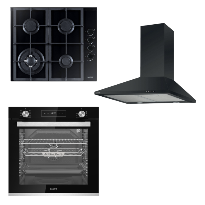Pachet - Hota decorativa Samus HS630DLB + Plita incorporabila Samus PSG-64SG4 + Cuptor electric incorporabil Samus SCE827GCF [1]