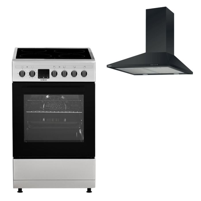 Pachet-Hota decorativa Samus HS630DLB , tip turn, 1 motor, latime 60 cm, filtru tip dublu caseta din aluminiu + Aragaz electric Samus SM564VTE, cuptor cu 10 functii, grill, convectie 3D, timer digital [1]