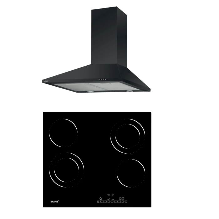 Pachet- Hota decorativa Samus HS630DLB, tip turn, 1 motor, latime 60 cm, filtru tip dublu caseta din aluminiu + Plita vitroceramica incorporabila Samus PSVE-64BG6, control touch, 9 trepte putere, indi [1]