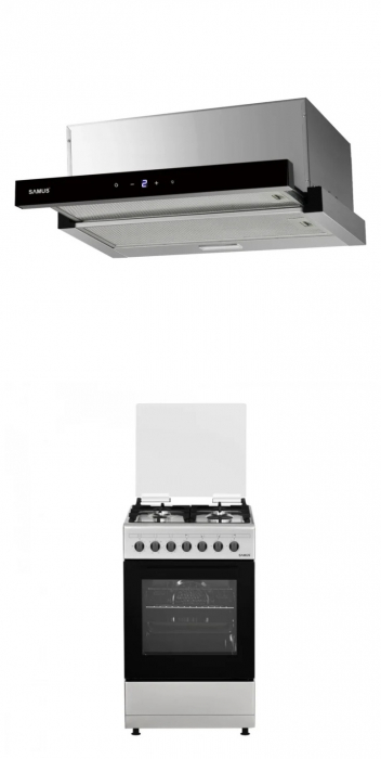 Pachet- Hota incorporabila Samus HS6032DTGX, 1 motor, latime 60 cm, 3 trepte absorbtie, afisaj led+Aragaz electric / gaz Samus SM562AENS, 4 arzatoare gaz, cuptor electric, aprindere electrica [1]