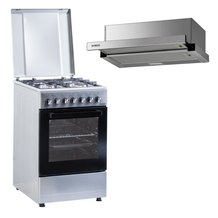 Pachet- Hota incorporabila Samus HS6060TX, latime 60 cm, 2 trepte de absorbtie, Filtru tip dublu-caseta + Aragaz electric / gaz Samus SM562AENS, 4 arzatoare gaz, cuptor electric, aprindere electrica [1]