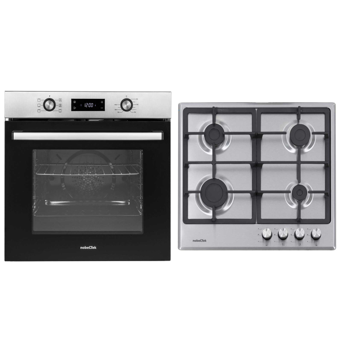 Pachet incorporabil NobeLTek Cuptor electric NBIO-627IX, 76 L, 7 functii + Plita gaz NHBG-6400IXF, 4 arzatoare, gratar fonta, Inox [1]