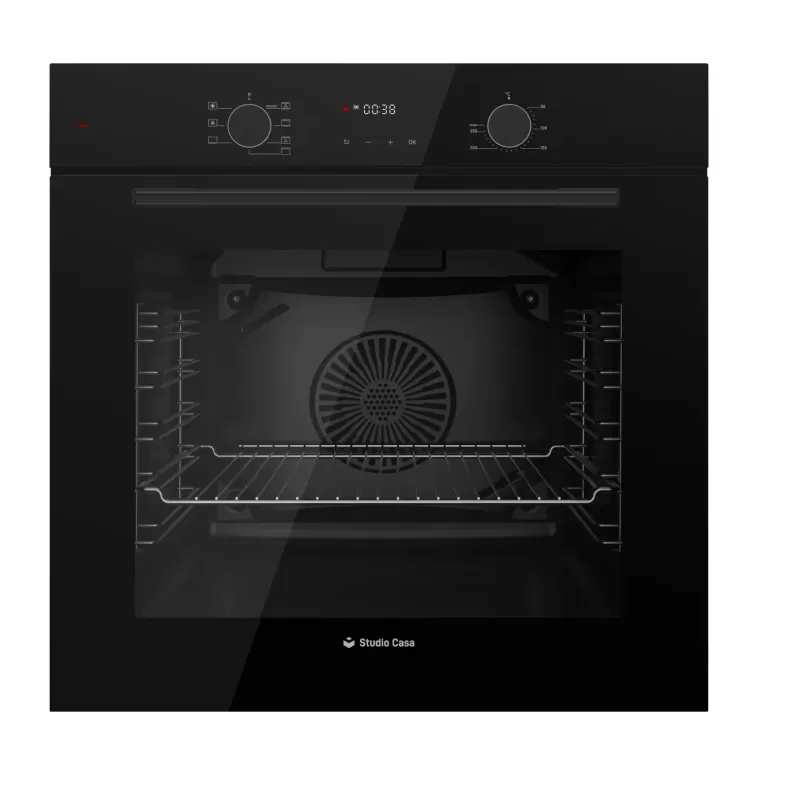 Pachet incorporabil Studio Casa Tele Rialto, Cuptor electric sticla neagra, Plita gaz neagra si hota telescopica neagra, 7 functii, Ventilator, Autocuratare catalitica, Clasa energetica A, Sticla neag [2]