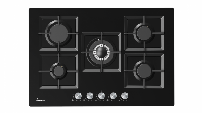 Pachet incorporabile FRAM & HEINNER - Plită pe gaz FRAM FBH-M705IWF-GBK 5 arzătoare, Aprindere electric, 75 cm, Sticlă Neagră + Hotă telescopică HEINNER HTCH-490GBK, absorbție 413.5 m³/h, latime 90 cm [5]