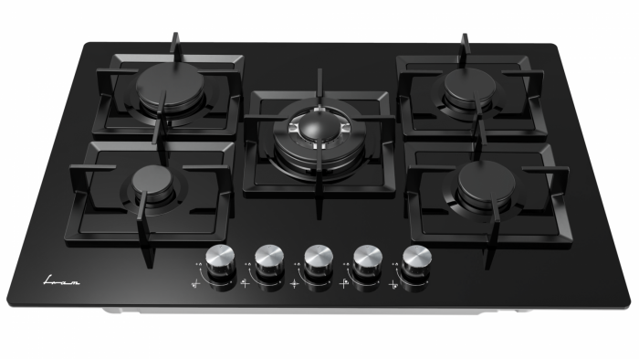 Pachet incorporabile FRAM & HEINNER - Plită pe gaz FRAM FBH-M705IWF-GBK 5 arzătoare, Aprindere electric, 75 cm, Sticlă Neagră + Hotă telescopică HEINNER HTCH-490GBK, absorbție 413.5 m³/h, latime 90 cm [3]