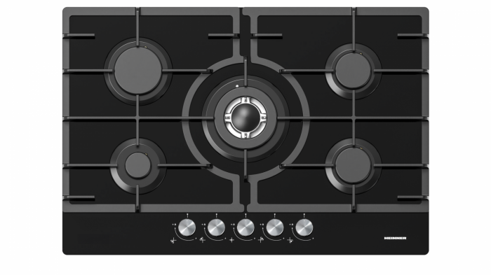Pachet incorporabile HEINNER - Plită pe gaz HBH-M705IWFGBK 5 arzătoare, Aprindere electrica, 75 cm, Sticlă Neagră + Hotă telescopică HTCH-490GBK, absorbtie 413.5 m3/H, 90 cm Negru [5]