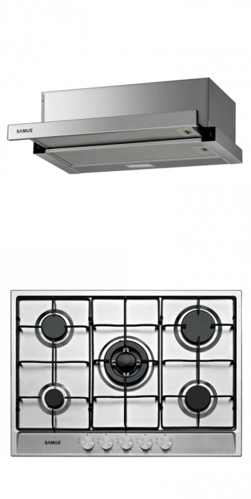 Pachet incorporabile SAMUS- Hota incorporabila Samus HS6030TX,1 motor, 67 W, latime 60 cm, 2 trepte absorbtie+Plita incorporabila Samus PSG-75SX, arzator Wok, aprindere electrica [1]