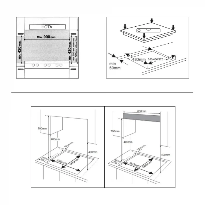 Pachet incorporabile Samus- Hota incorporabila Samus HS6060TX, 600 mc/h, 1 motor, latime 60 cm, 2 trepte de absorbtie+Plita incorporabila Samus PSG-64SX9, 4 arzatoare, arzator Wok, aprindere electrica [5]