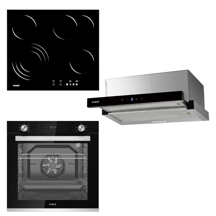 Pachet incorporabile SAMUS- Hota incorporabila Samus HS6061DTGX + Plita vitroceramica incorporabila Samus PSVE-64BG10 + Cuptor electric incorporabil Samus SCE8171BGV [1]